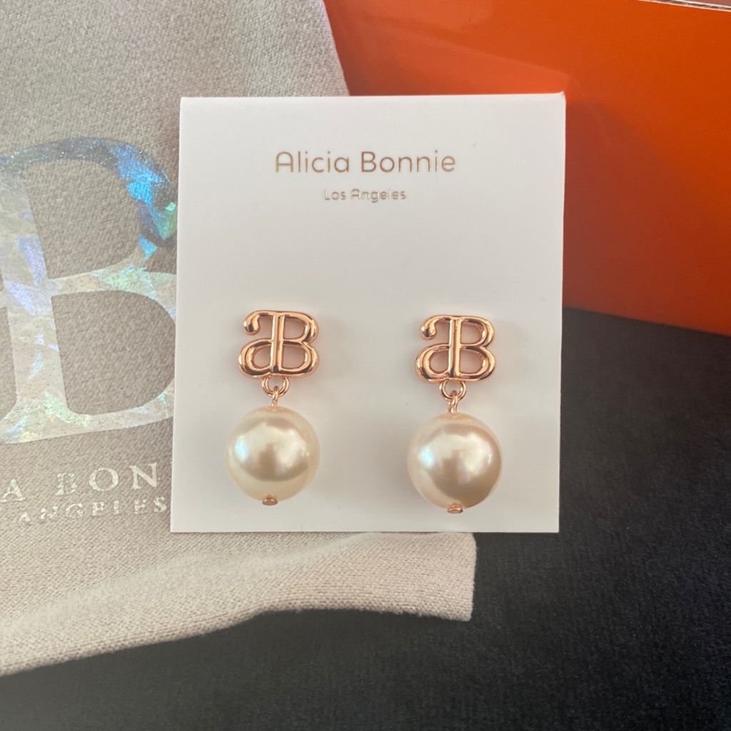 Alicia Bonnie “Devotion” Earrings In Rose Gold With Faux Pearl Dangle